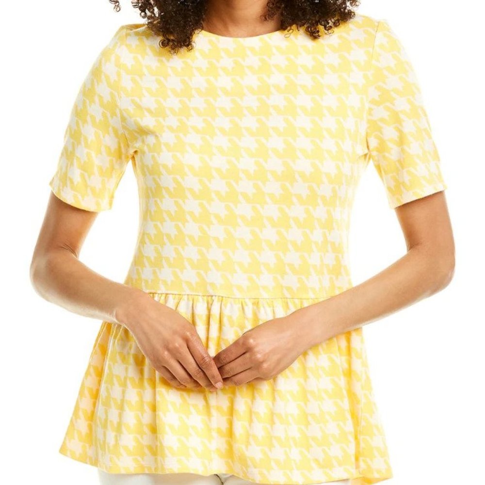 Tyler Boe Crosby Houndstooth Peplum Top Yellow XS NWT